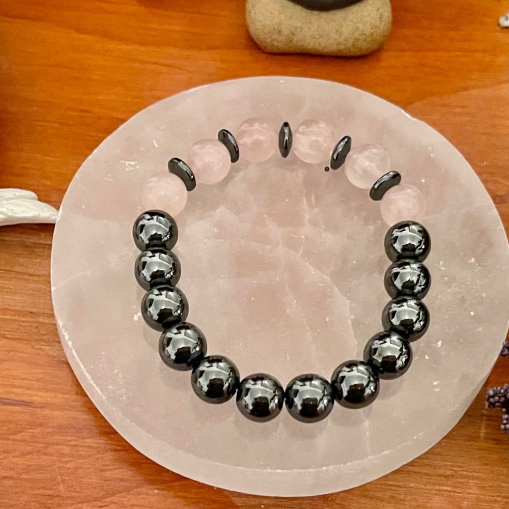 Handmade (by me) Hematite and Rose Quartz Bracelet